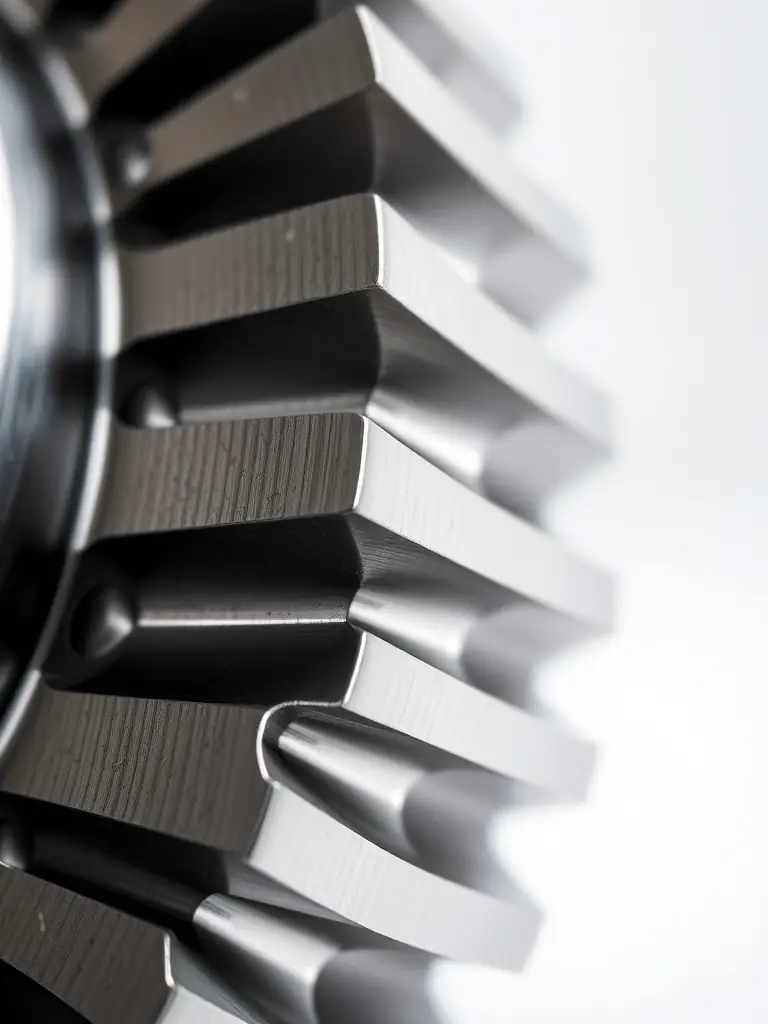 Close-up of a machined pinion gear with detailed teeth profile, emphasizing its precision and quality.